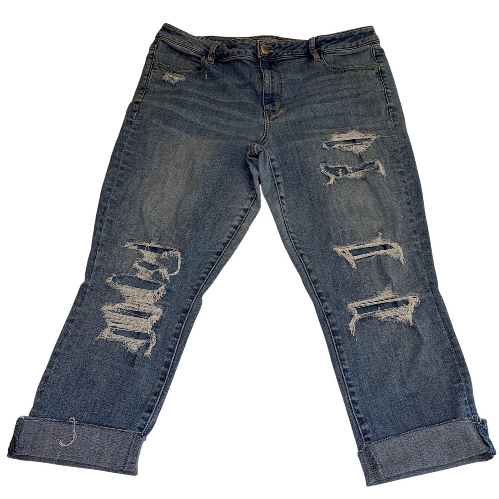 American Eagle Super Stretch X Hi-Rise Jeggings Distressed Capri Blue 16 Long